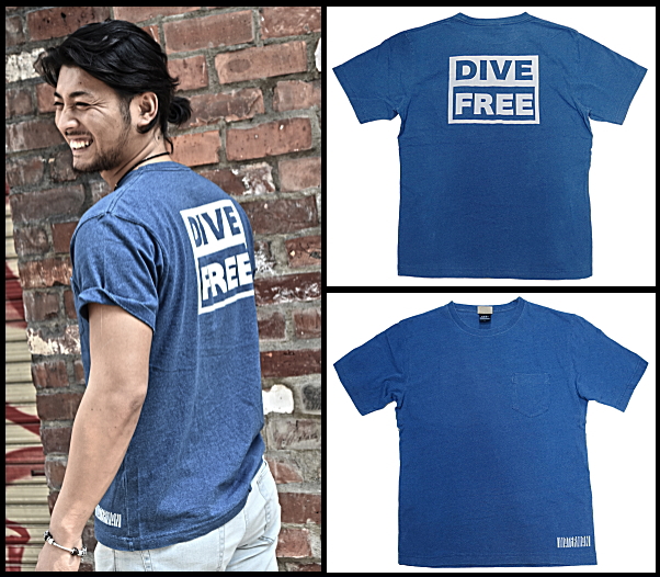 インディゴTシャツ「DIVE　FREE」バックプリント